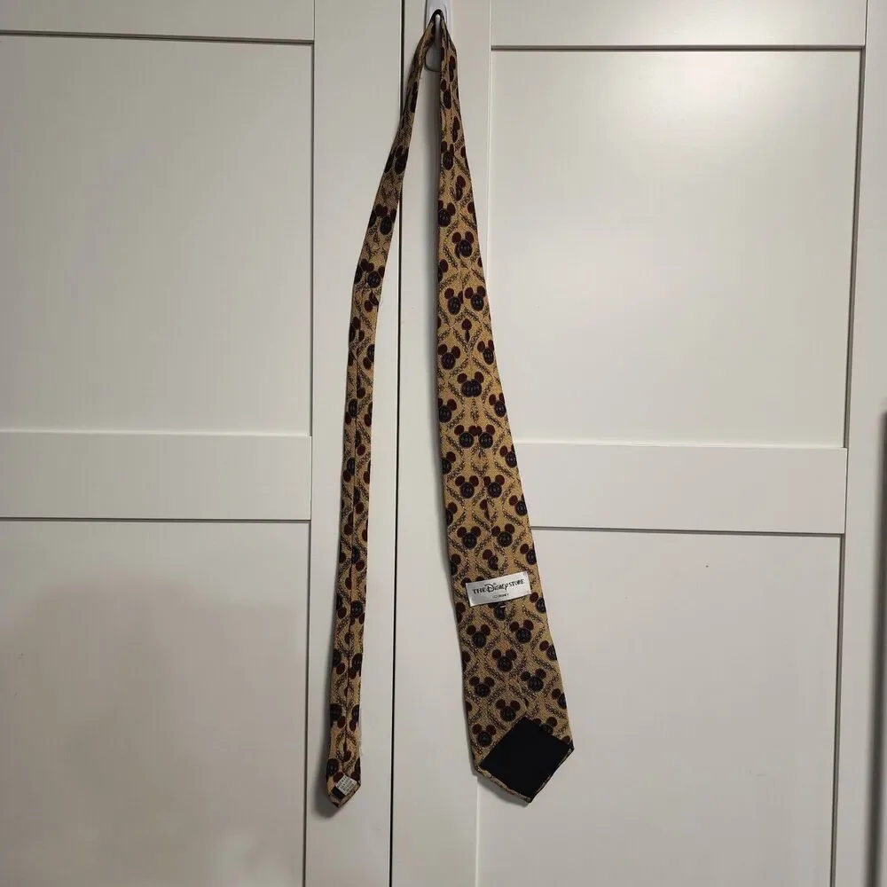 Disney Parks Mickey Mouse 100% Silk Novelty Necktie Yellow Rust Blue Gold